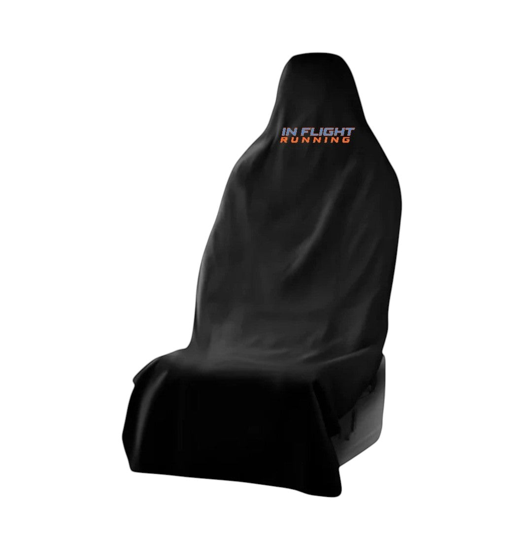 In Flight Running black waterproof car seat protector with embroidered IFR lettering