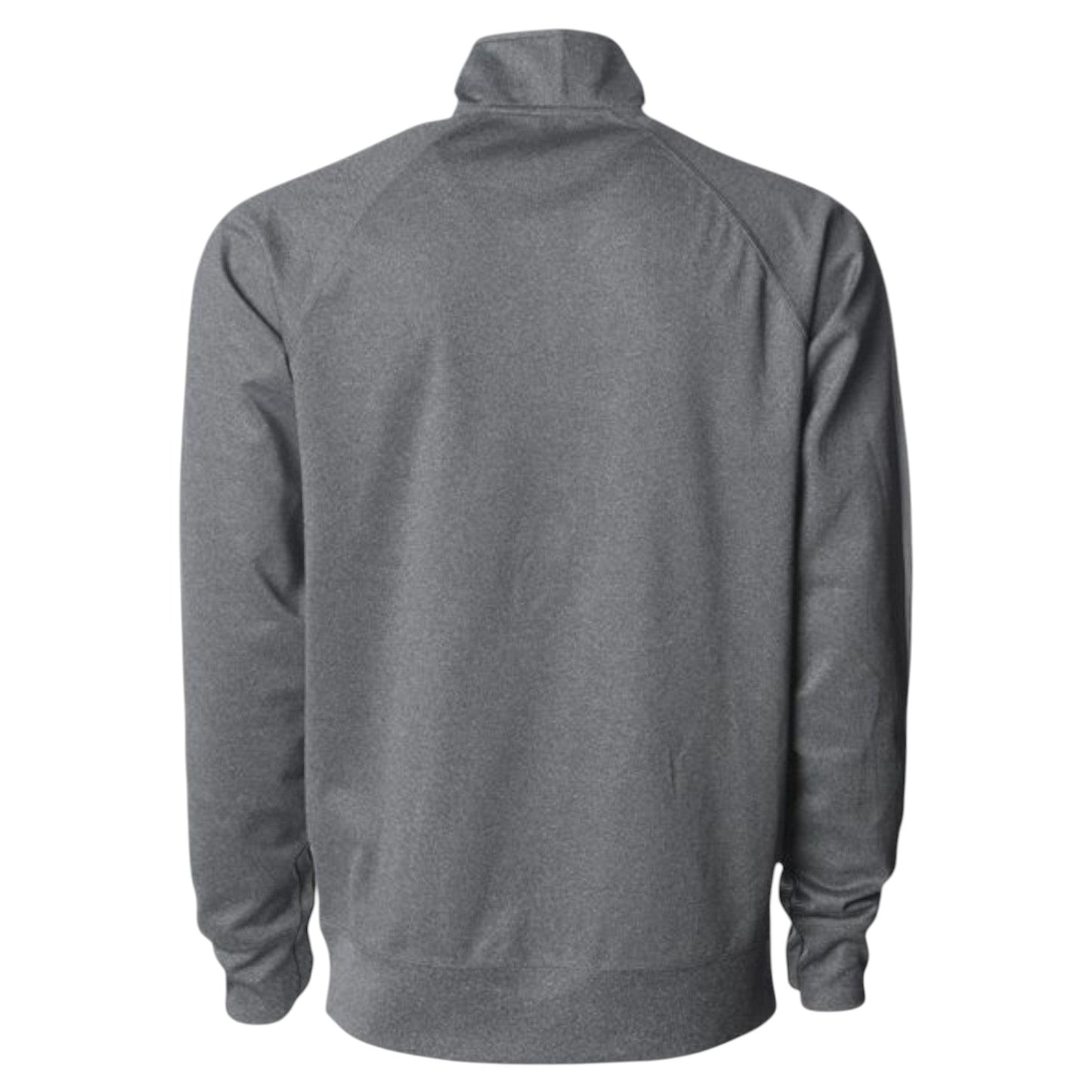 In Flight Running men's grey polyester fleece track jacket with full-zip front and raglan sleeves.