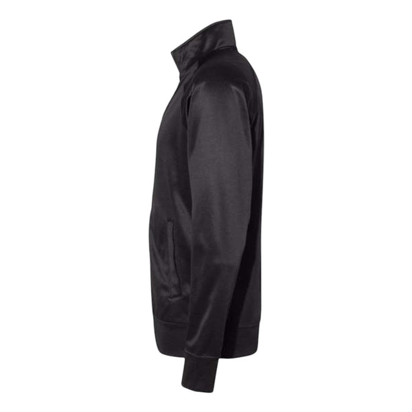 In Flight Running black polyester full-zip track jacket with contrasting sleeve stripes and embroidered logo.