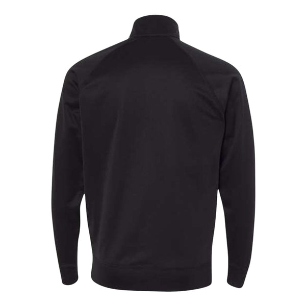 In Flight Running black polyester fleece track jacket with raglan sleeves and embroidered logo on chest.
