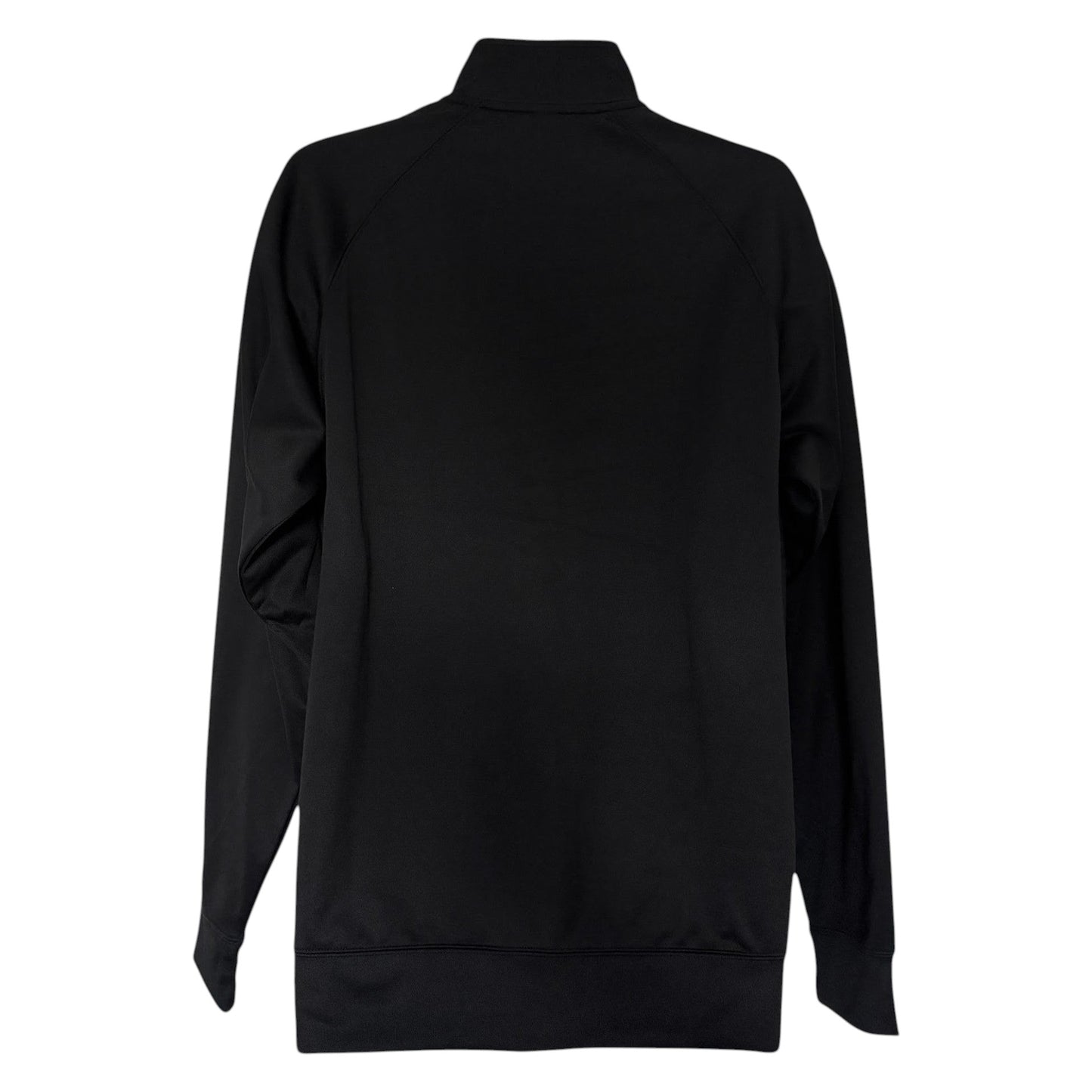 In Flight Running black polyester fleece track jacket with full-zip front and athletic stripes on sleeves.
