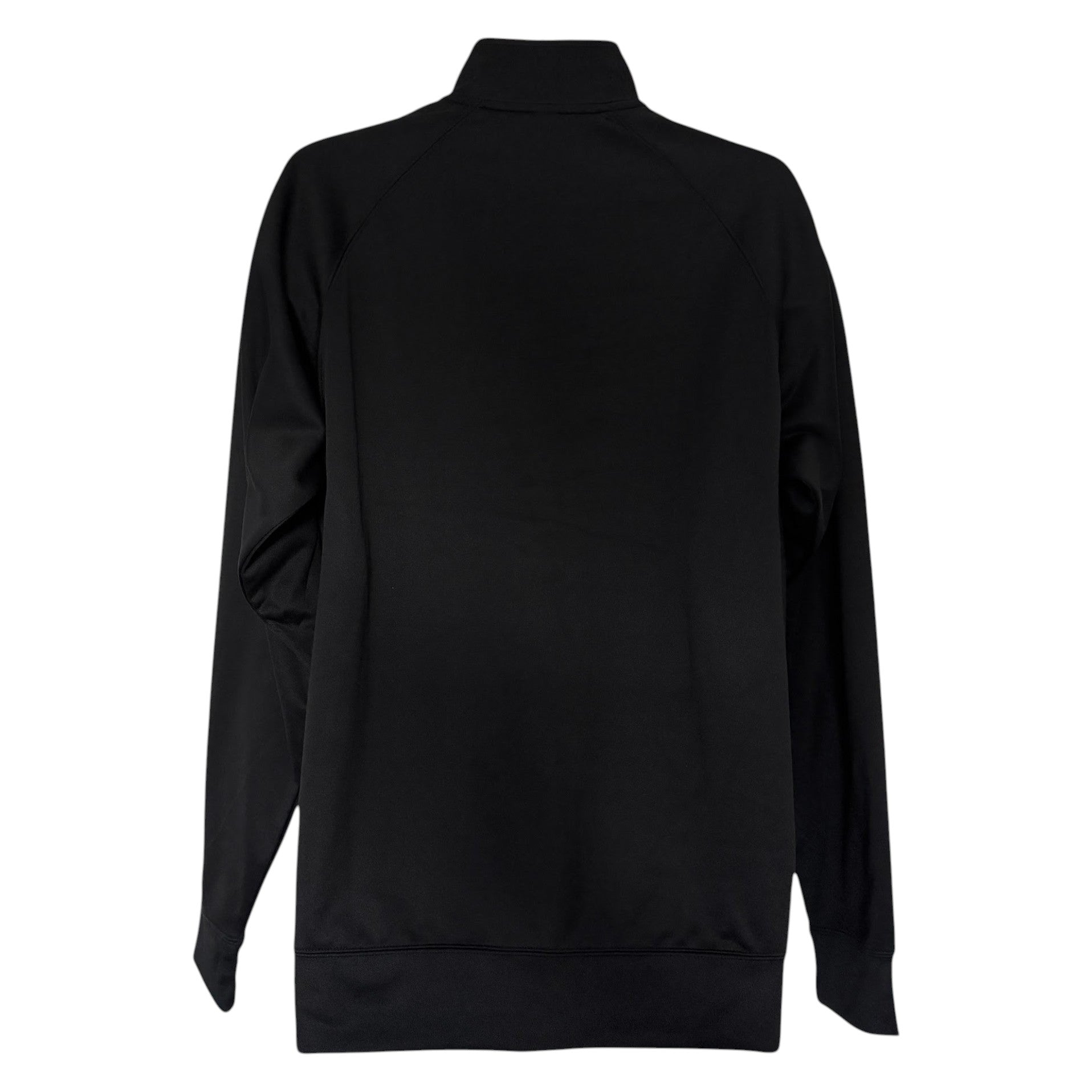In Flight Running black polyester fleece track jacket with full-zip front and athletic stripes on sleeves.