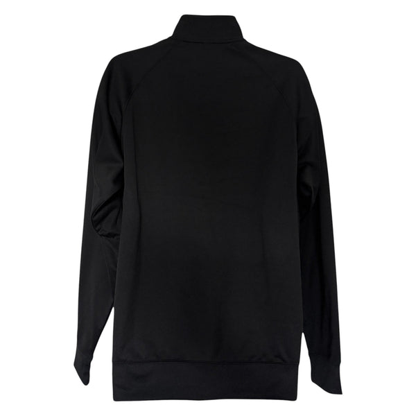 In Flight Running black polyester fleece track jacket with full-zip front and athletic stripes on sleeves.