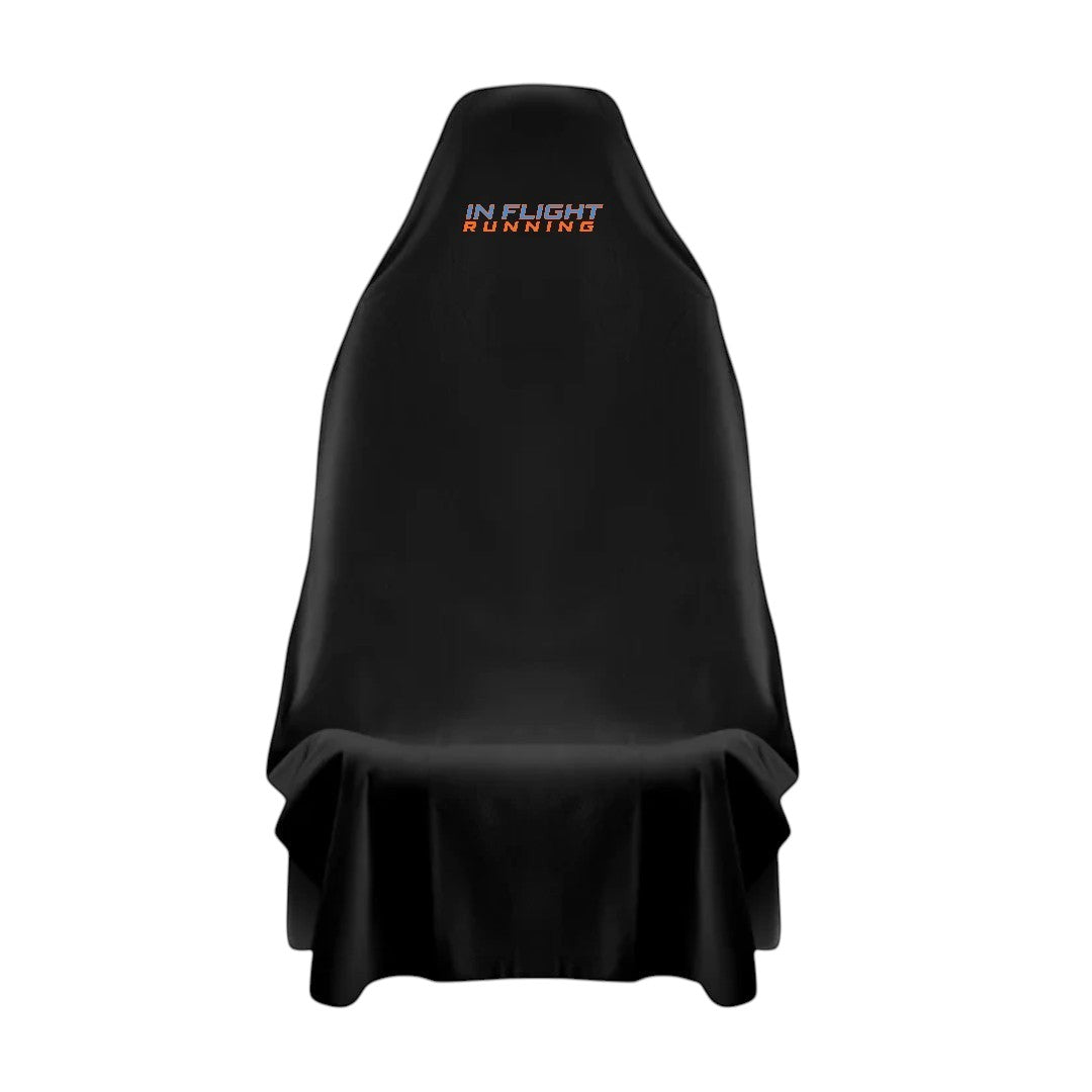 In Flight Running black waterproof car seat protector with embroidered IFR lettering. Protects seats from sweat, dirt, and moisture.
