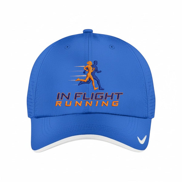 In Flight Running blue Dri-FIT polyester running cap with perforated panels and contrast underbill.