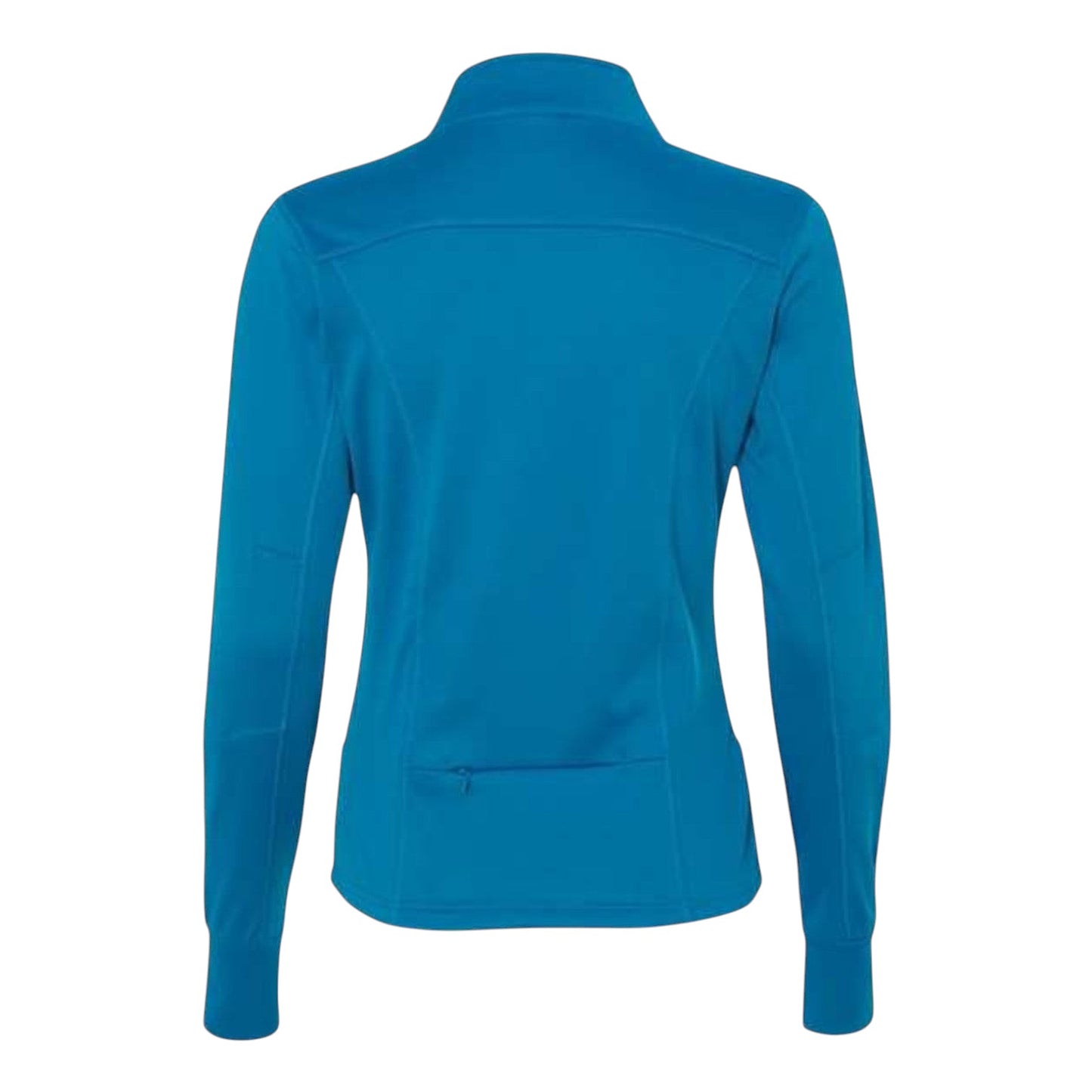 In Flight Running women's blue polyester fleece track jacket with full zip and zippered pocket.