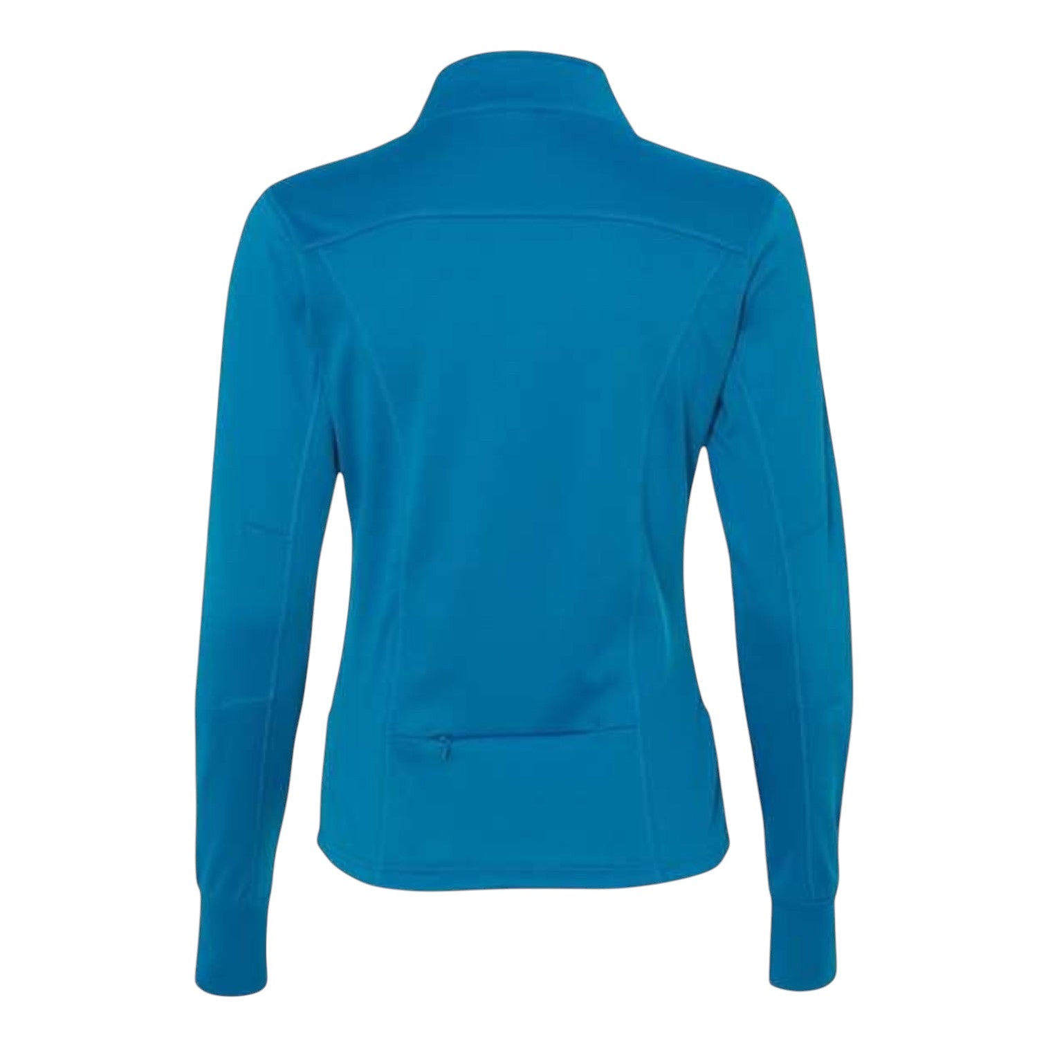 In Flight Running women's blue polyester fleece track jacket with full zip and zippered pocket.