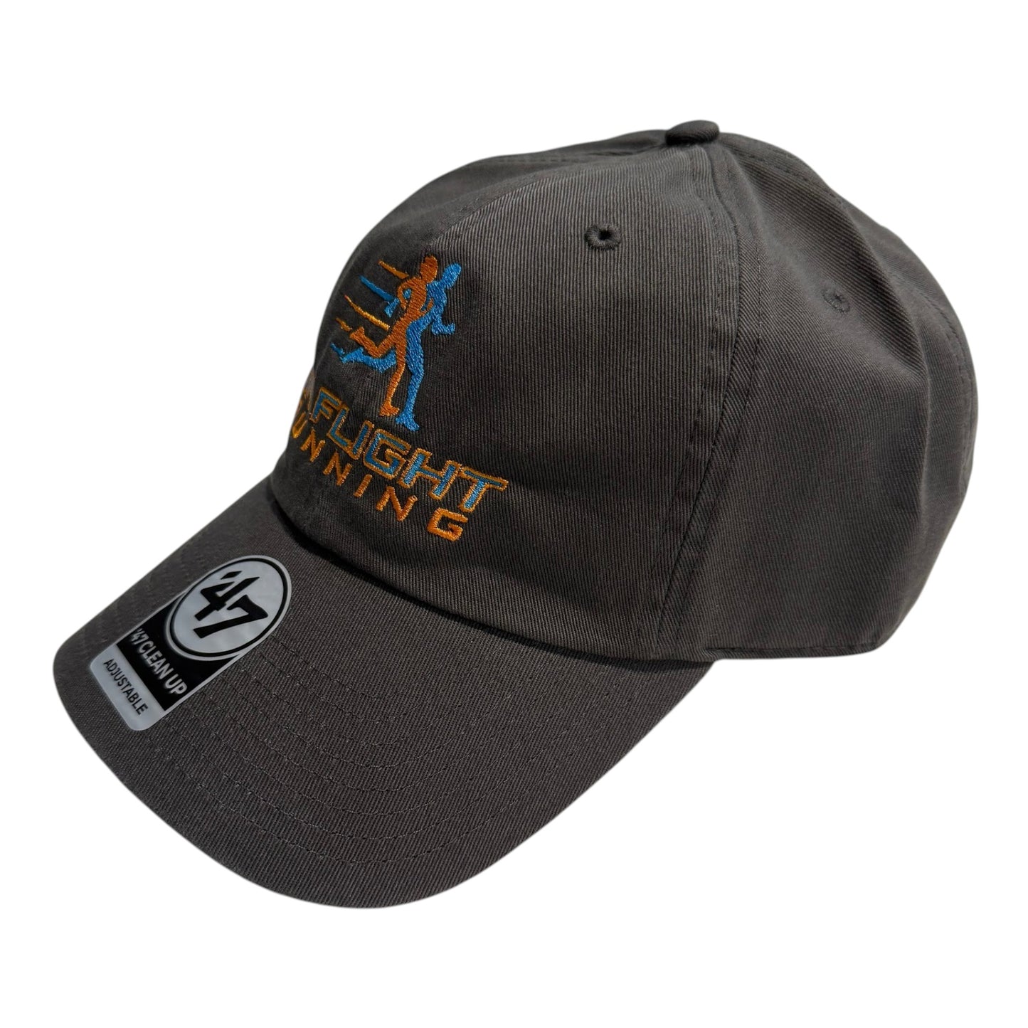 In Flight Running dark grey cotton twill unstructured cap with embroidered logo and adjustable strap