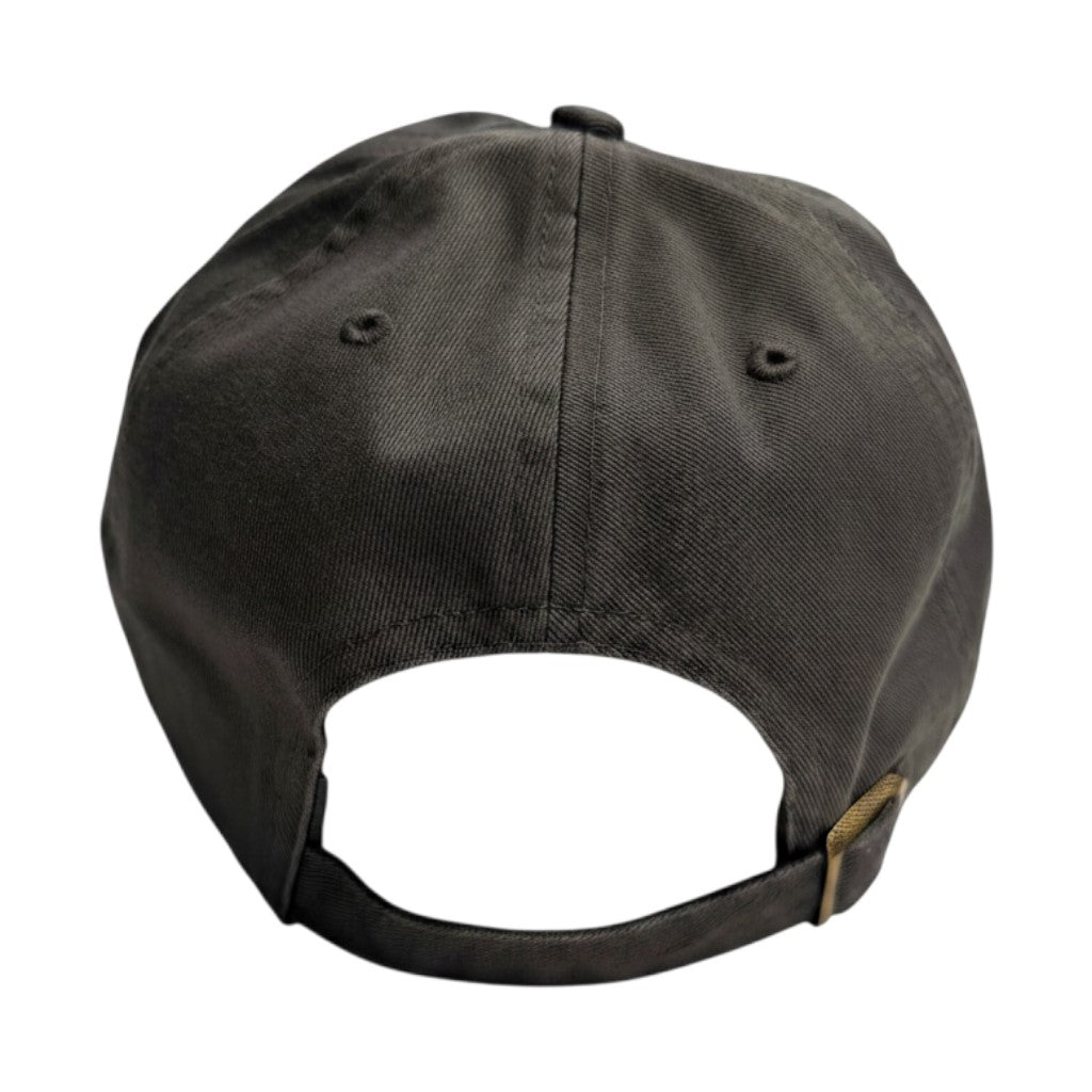 In Flight Running dark grey cotton twill unstructured baseball cap with adjustable buckle closure.