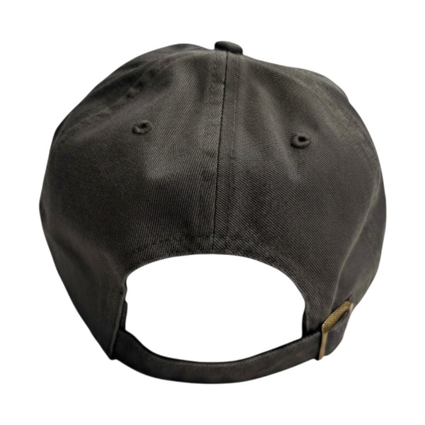 In Flight Running dark grey cotton twill unstructured baseball cap with adjustable buckle closure.