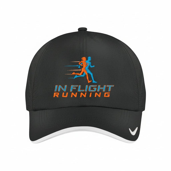 In Flight Running dark grey Dri-FIT polyester running cap with perforated panels and adjustable closure.