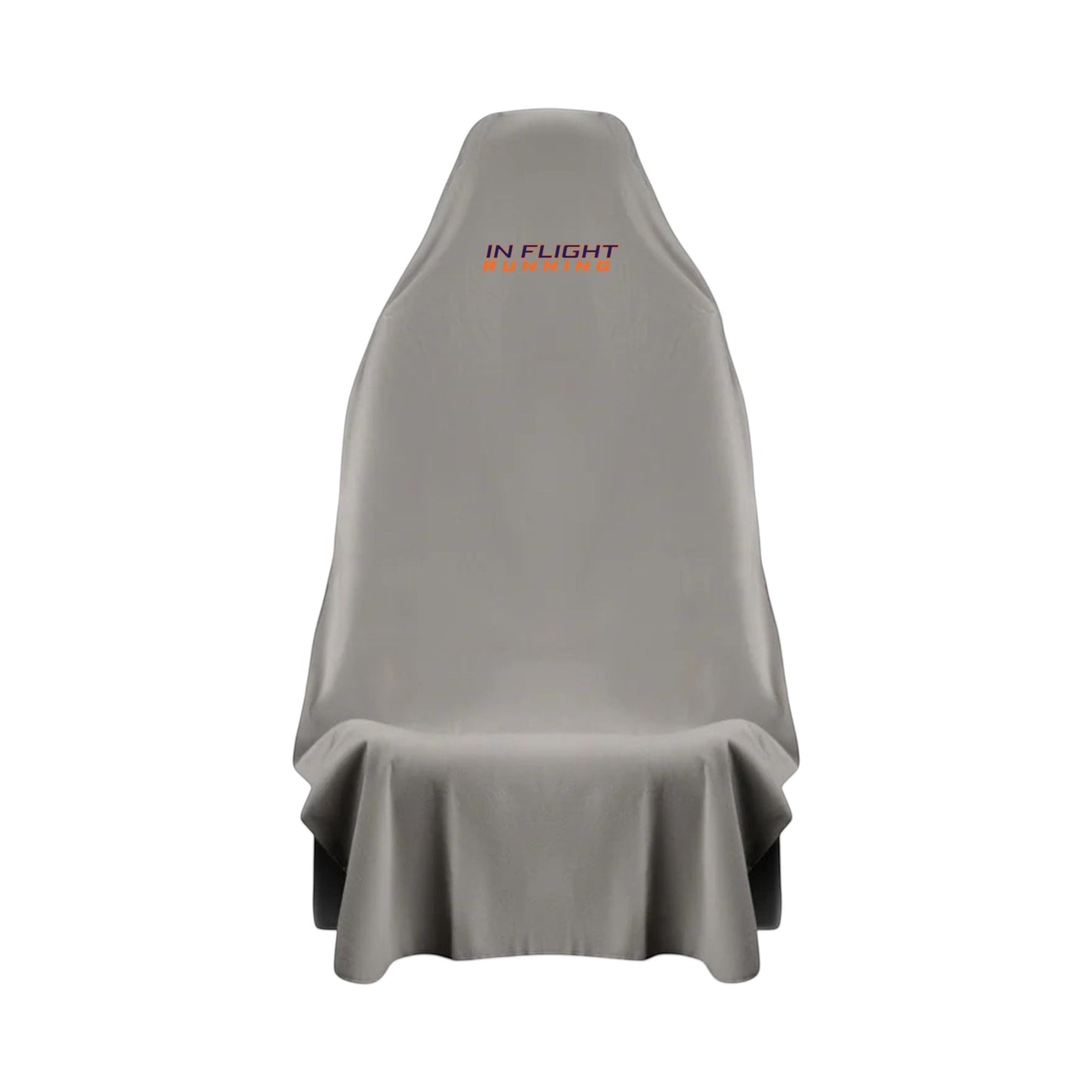 In Flight Running gray waterproof car seat protector with embroidered logo, ideal for post-workout protection.