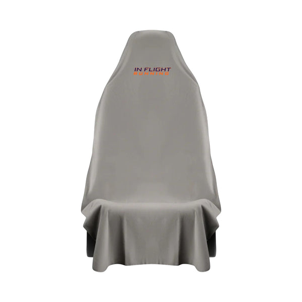 In Flight Running gray waterproof car seat protector with embroidered logo, ideal for post-workout protection.