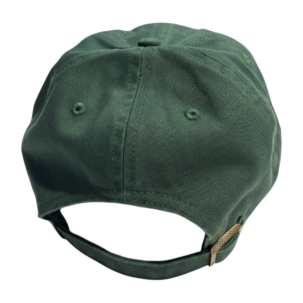 In Flight Running dark green cotton twill unstructured baseball cap with adjustable buckle closure