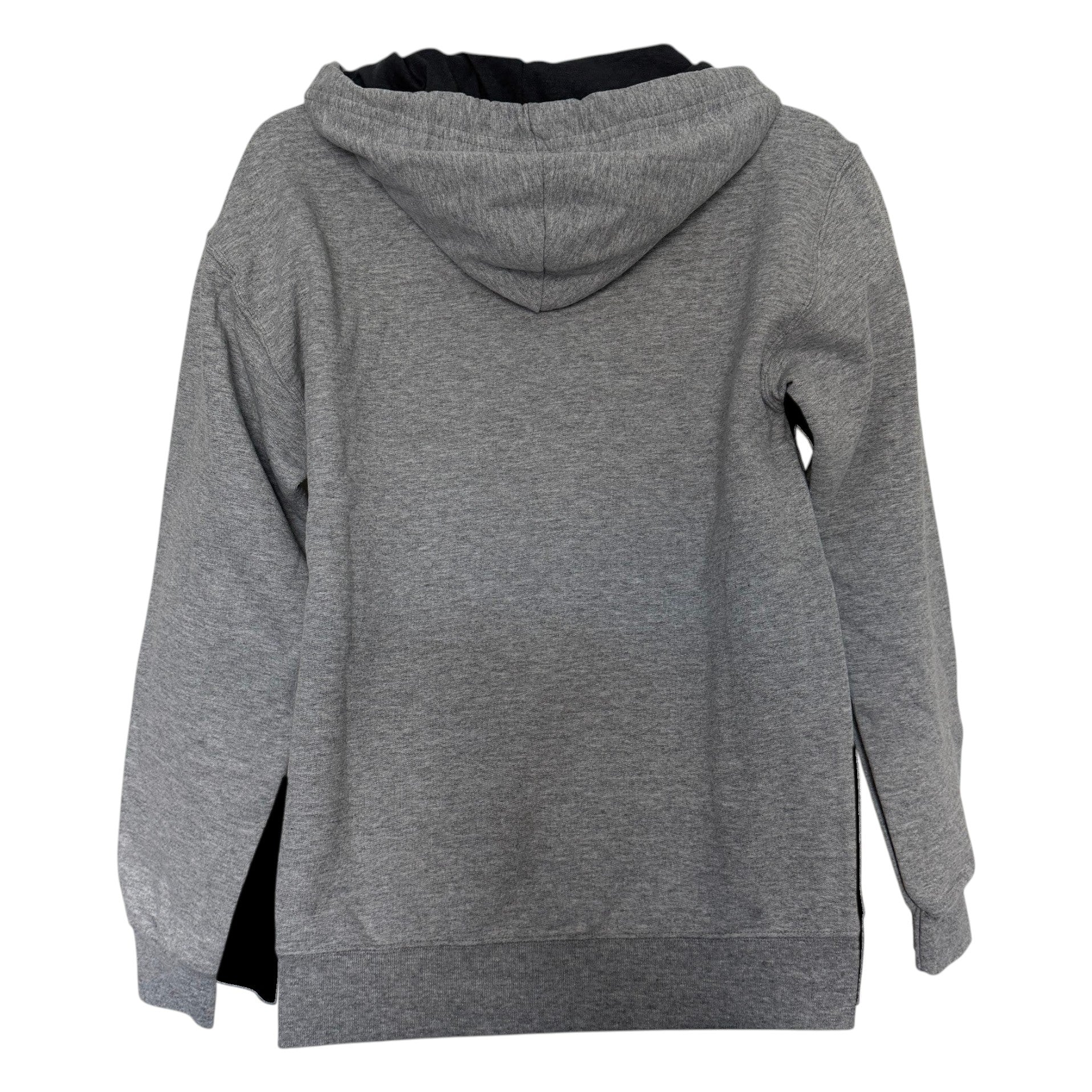 In Flight Running grey heather cotton-blend full-zip hoodie with black lining. Unisex size small.