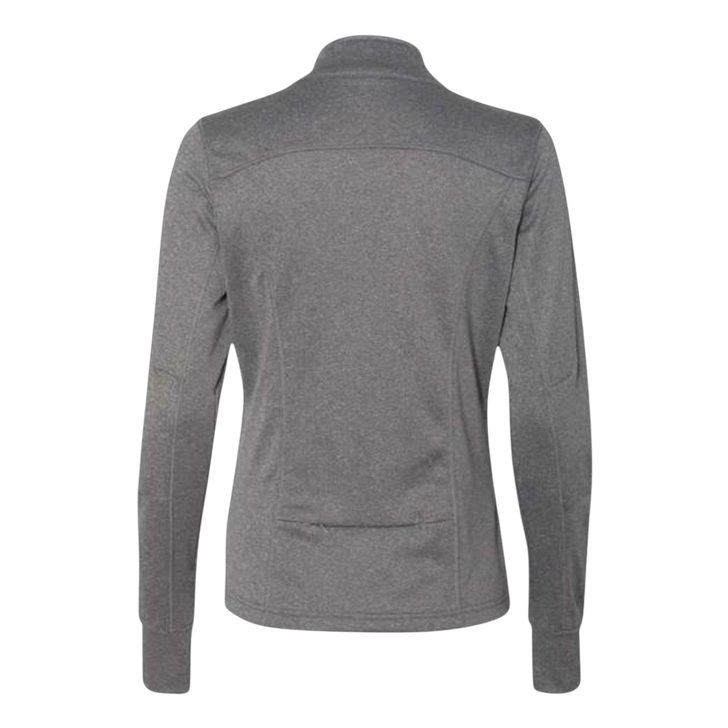 In Flight Running women's grey polyester fleece track jacket with thumbholes and embroidered logo.