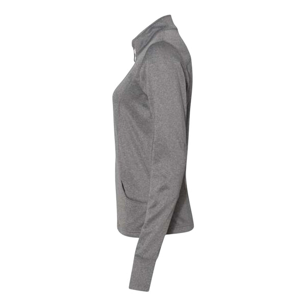 In Flight Running women's grey polyester fleece track jacket with full zip and thumbholes.