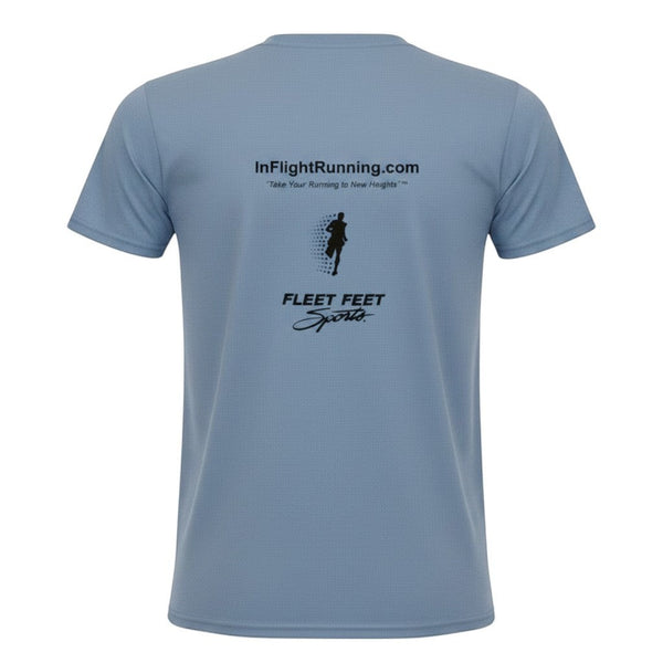 In Flight Running heather gray unisex cotton/poly blend t-shirt with original logo on front.