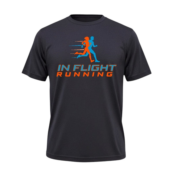 In Flight Running Men's dark heather grey short sleeve performance t-shirt with crew neck, ideal for running.