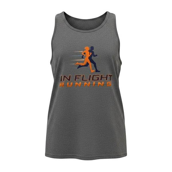 In Flight Running men's grey tri-blend running tank top with crew neck and armhole binding. Features logo graphic.