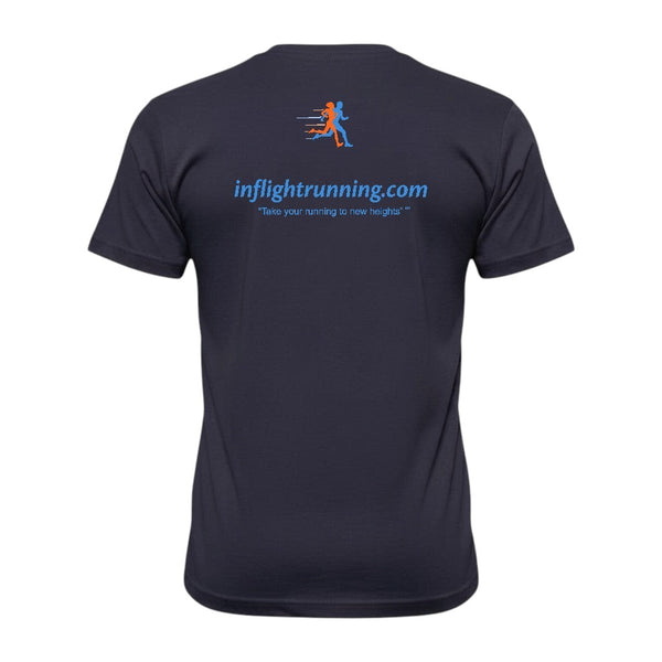In Flight Running men's dark navy heathered polyester short-sleeve running t-shirt with crew neck.
