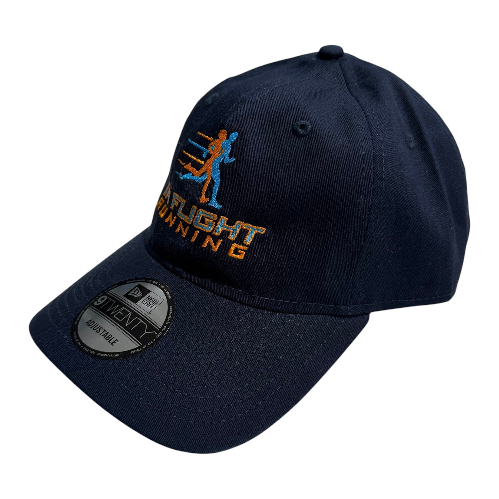 In Flight Running navy blue unstructured baseball cap with embroidered logo and adjustable strap