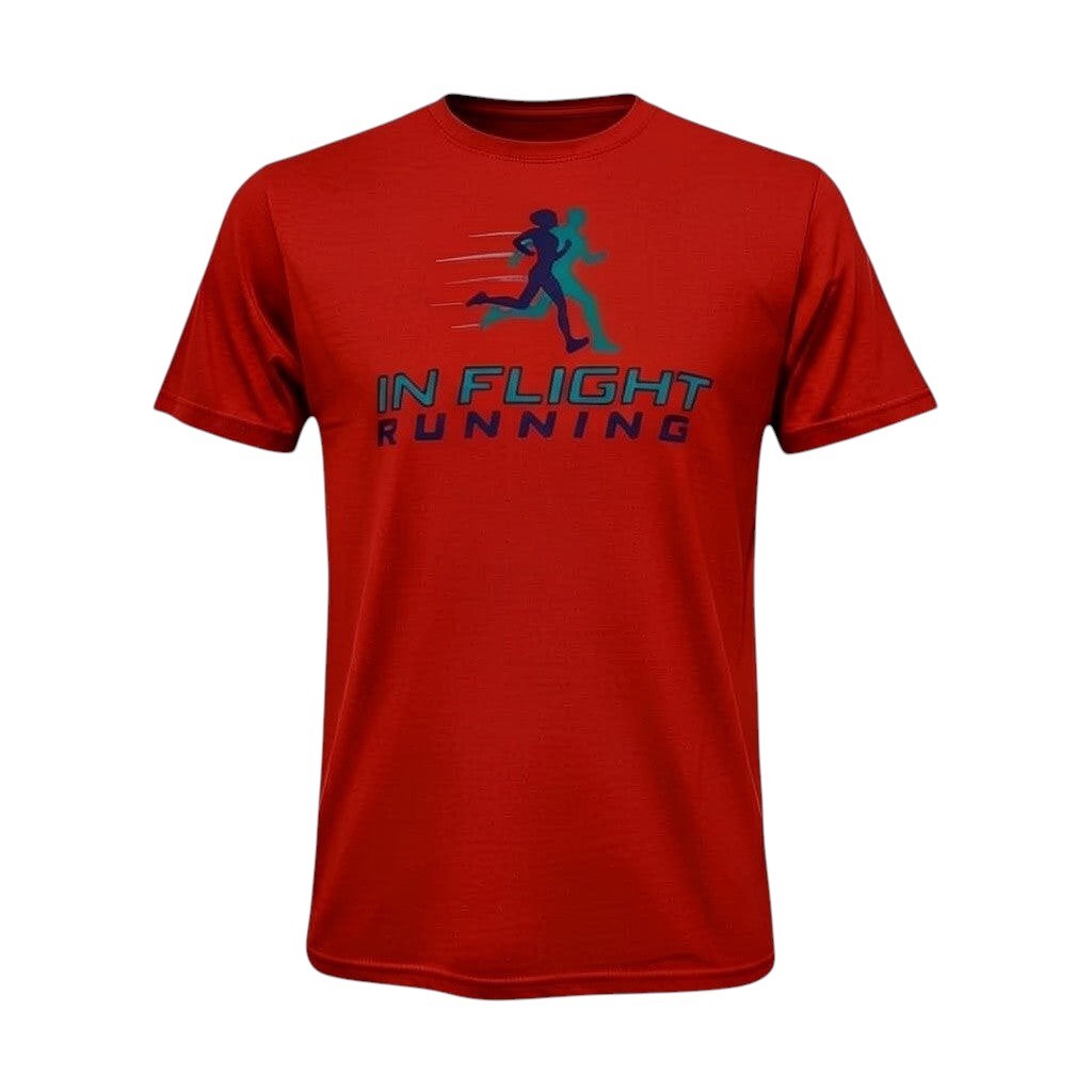In Flight Running men's red heathered polyester short-sleeve running t-shirt with graphic logo.
