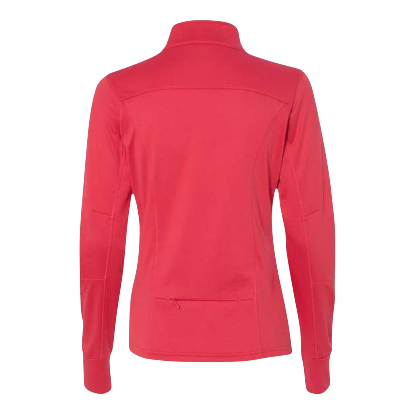In Flight Running women's red polyester fleece track jacket with full zip and contrast sleeve stripes.