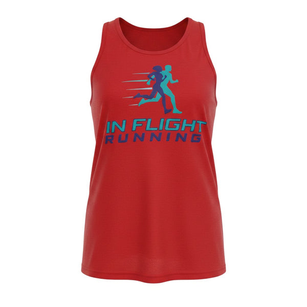 In Flight Running men's red polyester racerback running tank with graphic logo. Lightweight and moisture-wicking.