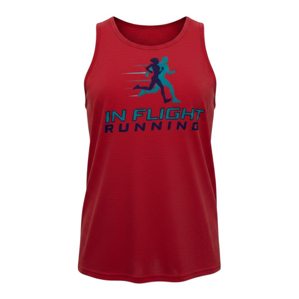 In Flight Running red tri-blend men's running tank with graphic logo. Lightweight and sustainable.