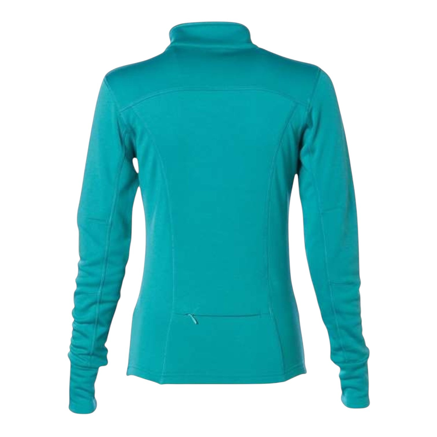 In Flight Running teal polyester fleece track jacket with thumbholes and a hidden pocket.