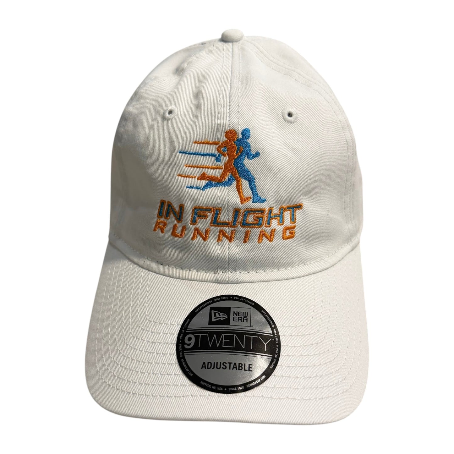 In Flight Running white unstructured cotton cap with embroidered logo and adjustable strap