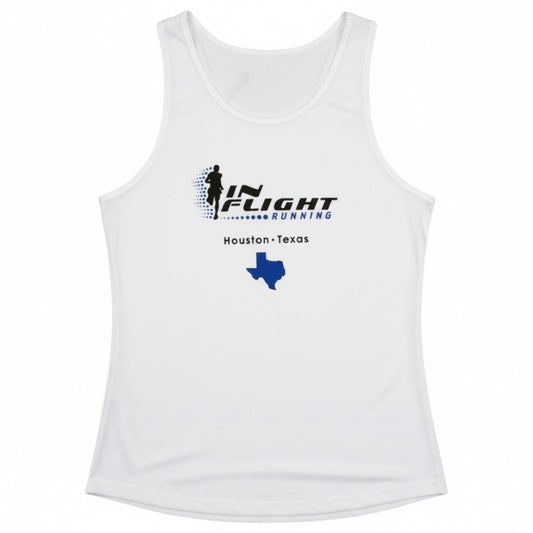 In Flight Running white 100% polyester moisture-wicking men's running tank with Texas graphic.