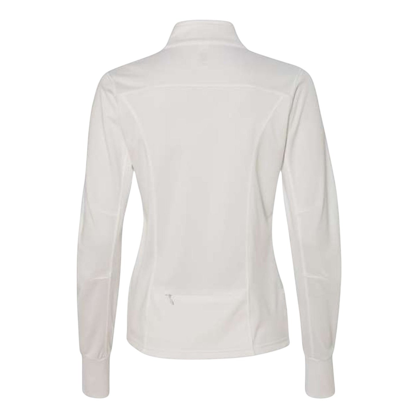 In Flight Running white polyester fleece track jacket with thumbholes and contrast sleeve stripes.