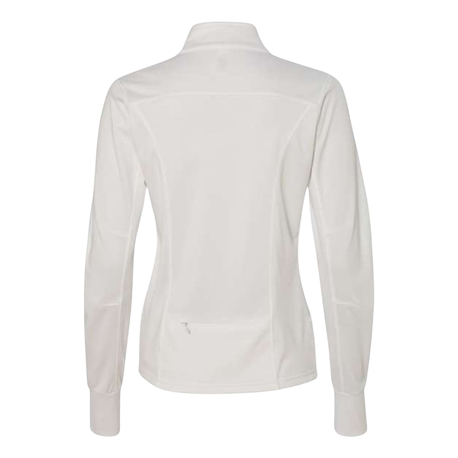 In Flight Running white polyester fleece track jacket with thumbholes and contrast sleeve stripes.