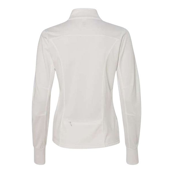 In Flight Running white polyester fleece track jacket with thumbholes and contrast sleeve stripes.