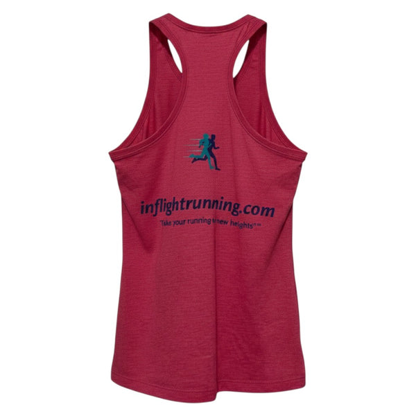 In Flight Running women's pink tri-blend racerback tank top with moisture-wicking fabric and logo.