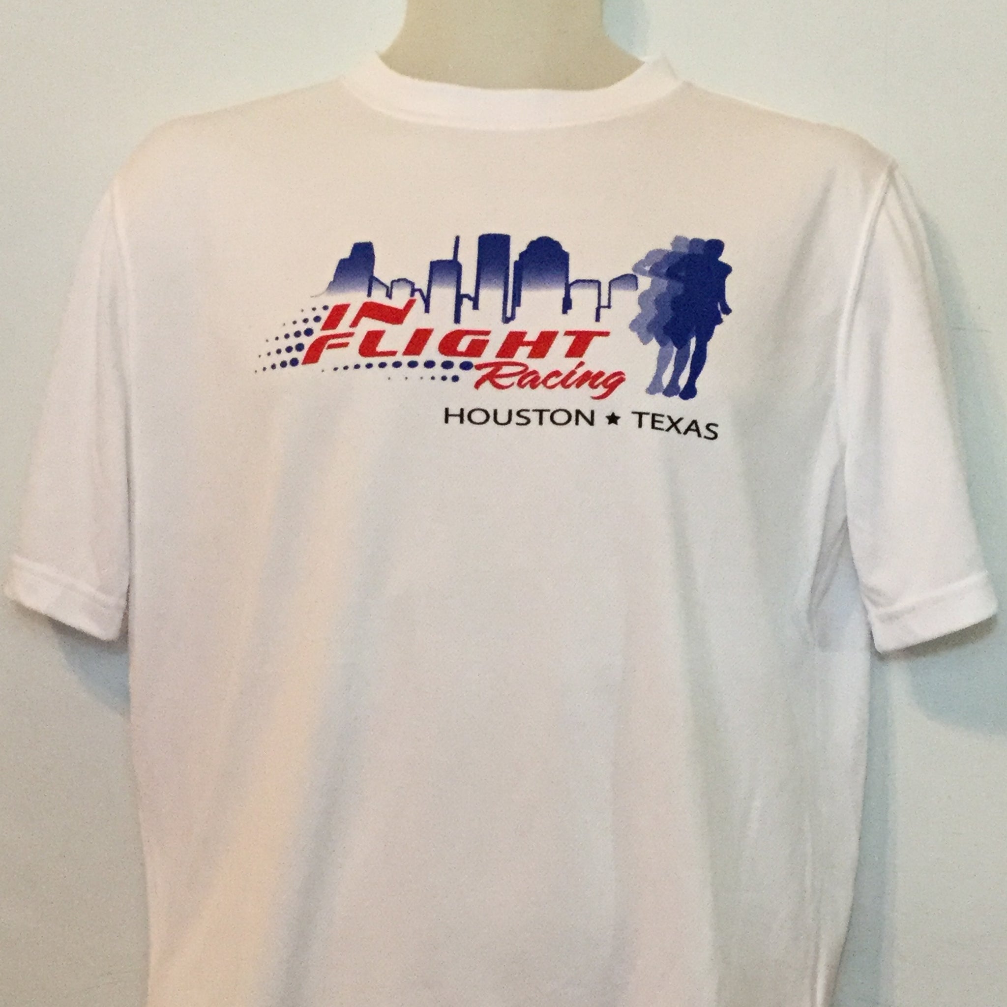 2009 In Flight Running - Men's Racing T -  Dry Fit - Htown Skyline - White